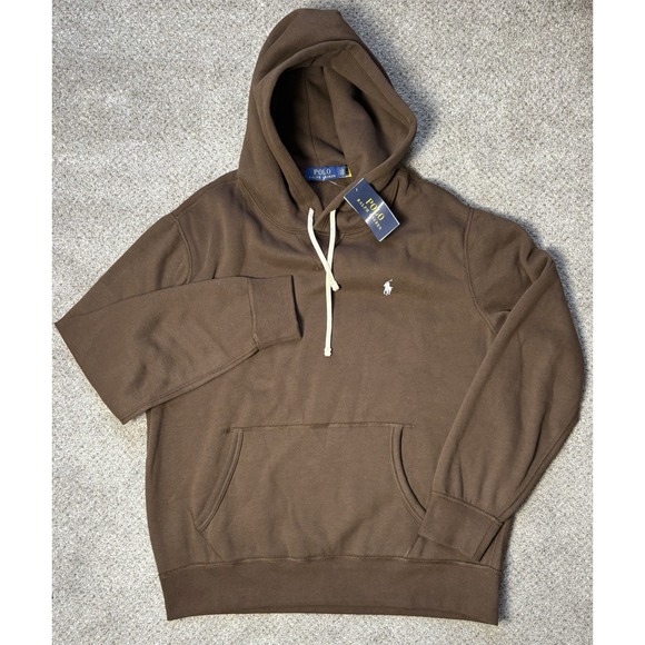 NEW Polo Ralph Lauren Hoodie Mens Large Brown Pullover Pony Logo - Picture 2 of 10